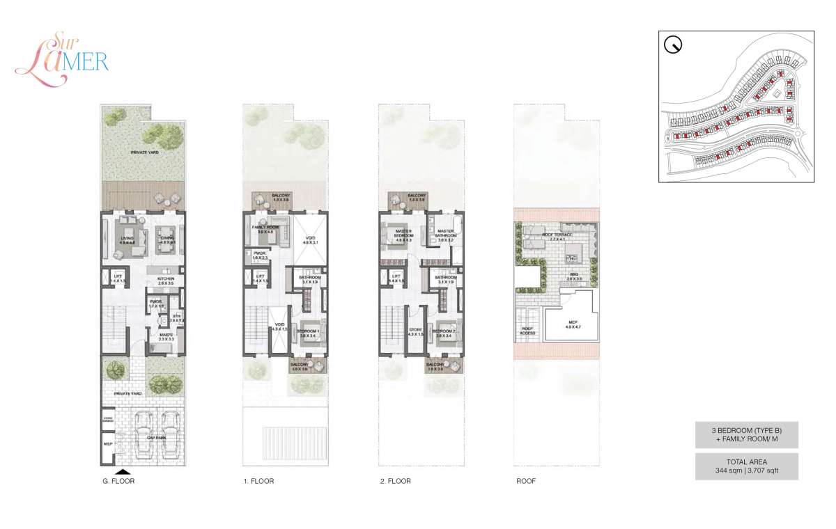 3 Bedroom Type B, Size 3707 sq.ft - Sur La Mer